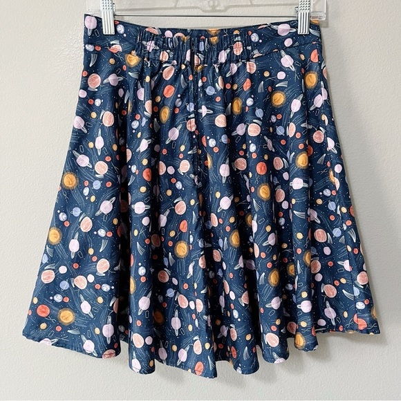 Retrolicious Space Always In Orbit Skater Skirt Blue Size Medium Flare Highrise - Picture 6 of 9